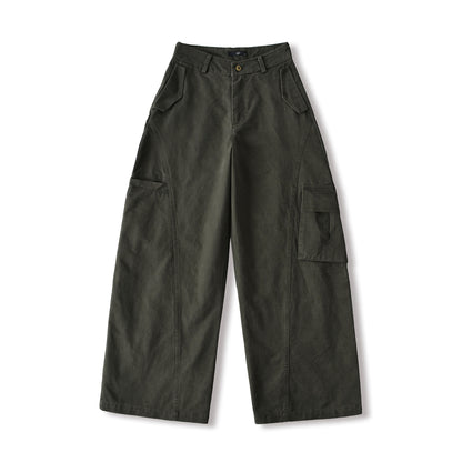 Women's Cropped Cargo Pants with High Waist, Wide Leg, and Flap Pockets EVA-US