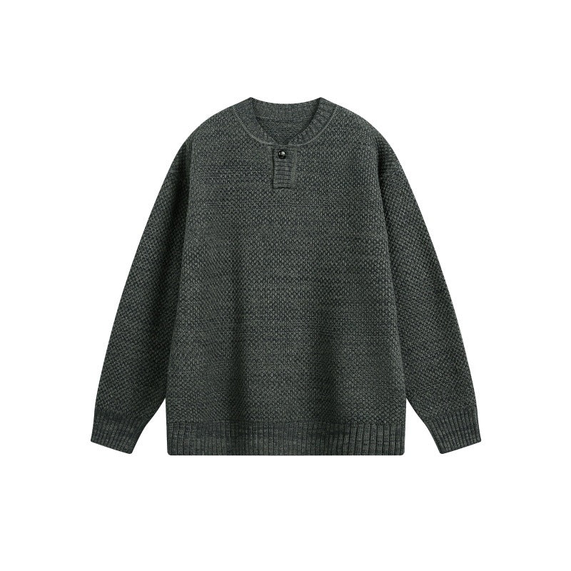 Unisex Structured Knit Sweater with Henley Button Placket EVA-US