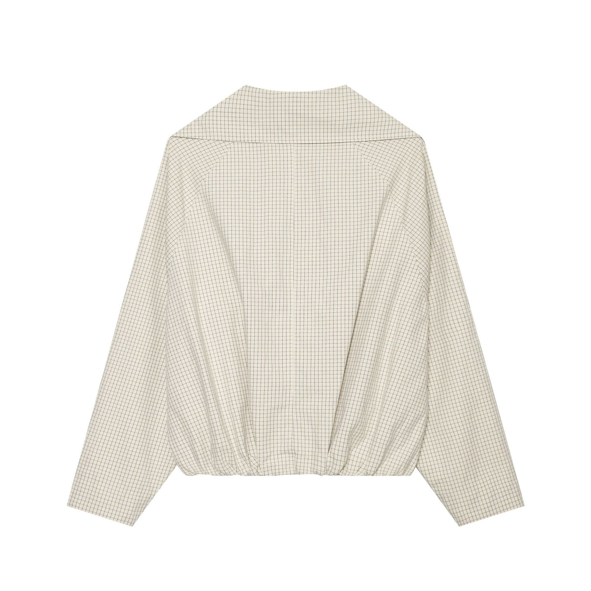 Women's Cropped Short Trench Coat with Wide Shawl Collar, Checkered Grid Print and Elastic Hem