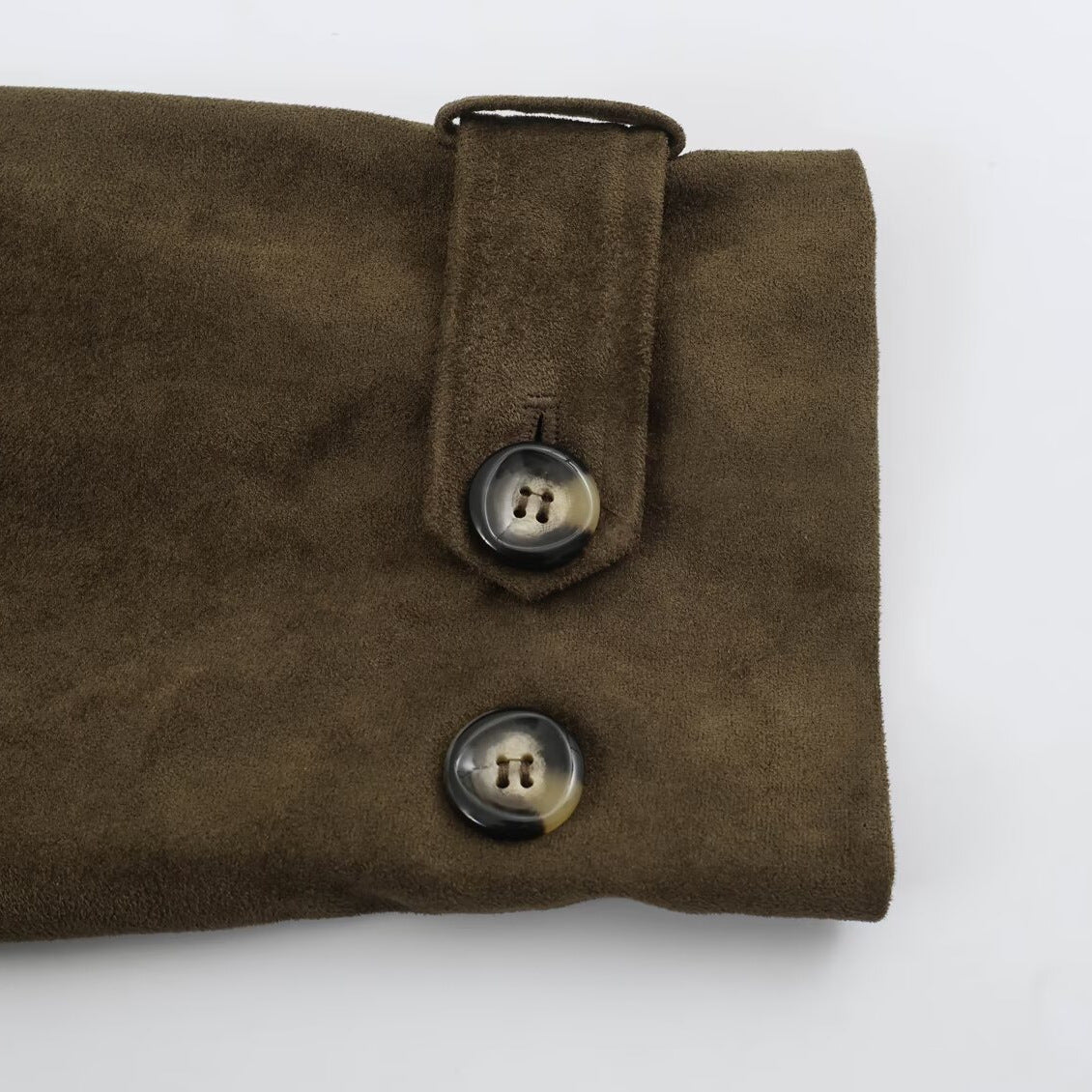 Women's Short-Cut Double-Breasted Suede-Look Bomber with Stand-Up Collar and Shoulder Patches EVA-US