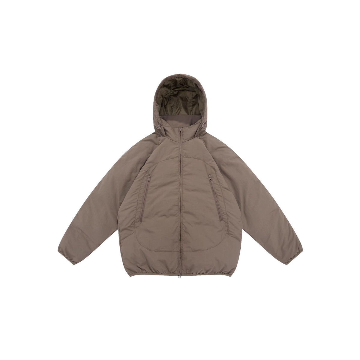 Unisex Voluminous Hooded Insulation Jacket in Boxy Cut with Concealed Zipper Pockets EVA-US