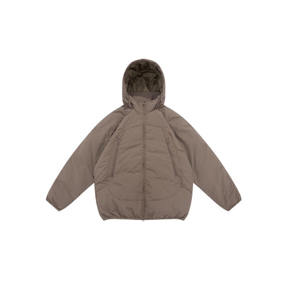 Unisex Voluminous Hooded Insulation Jacket in Boxy Cut with Concealed Zipper Pockets EVA-US