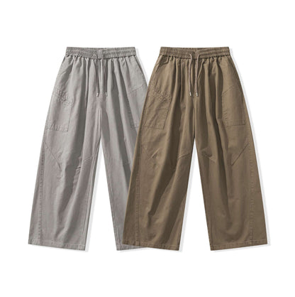 Women's wide cargo pants with elastic waistband and drawstring