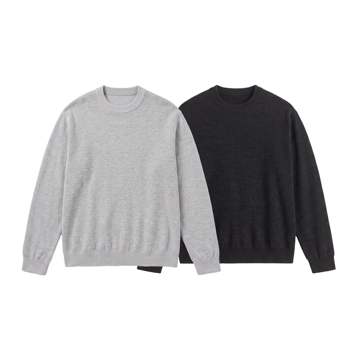 Men's Fine Round Neck Sweatshirt made of Terry Fleece with Ribbed Hem