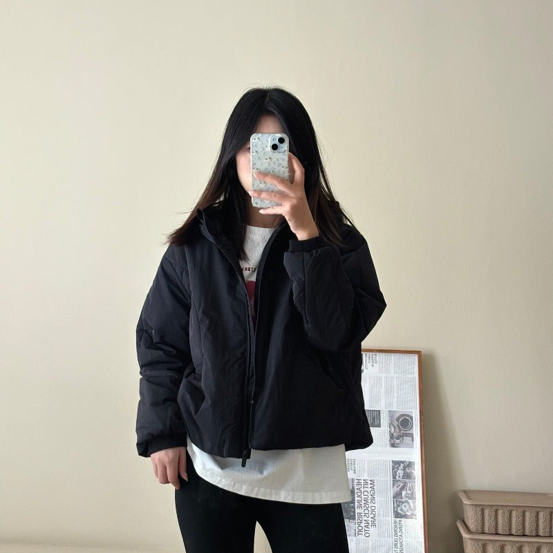 Women short cut light thermo hoodie jacket with oversized silhouette EVA-US