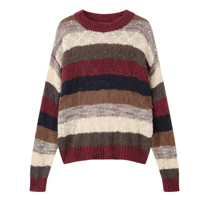 Women's Soft Fluffy Striped Sweater with Loose Silhouette EVA-US