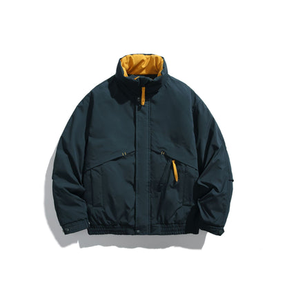Unisex Short Cut Padded Boxy Bomber Jacket with High Stand-up Collar and Diagonal Flap Pockets EVA-US