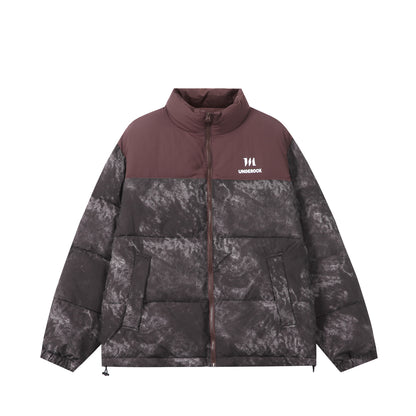 Unisex Padded Boxy Insulated Jacket with Marble Effect and High Stand-Up Collar EVA-US