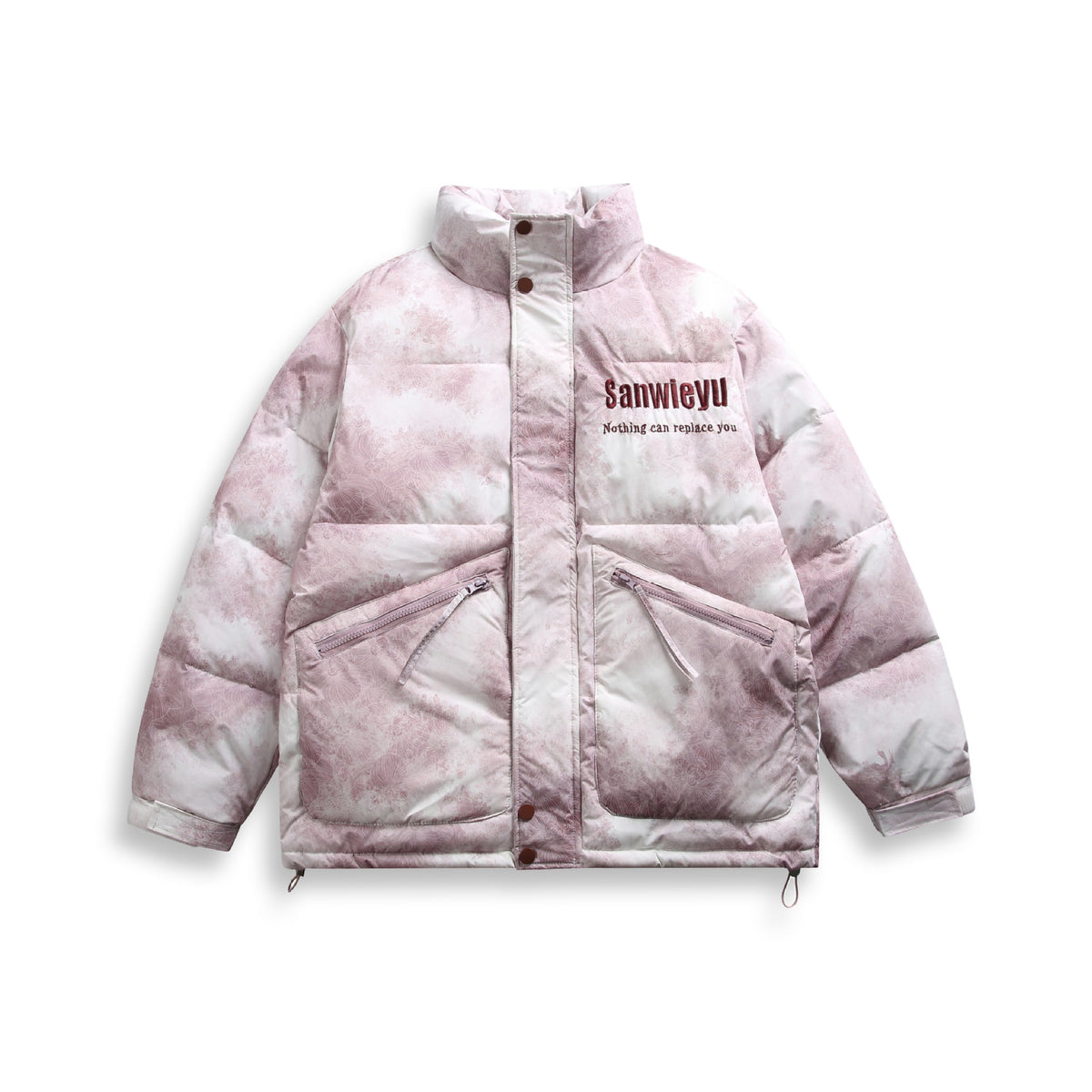 Unisex Short padded blouse jacket in boxy cut with high stand-up collar and diagonal zipper pockets EVA-US