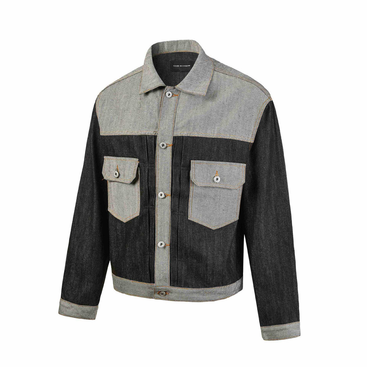 Men's Boxy Denim Jacket with Contrasting Inserts and Utility Pockets EVA-US