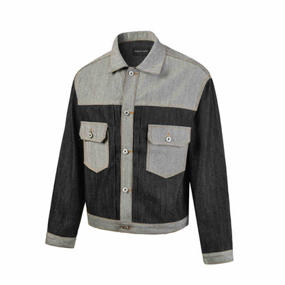 Men's Boxy Denim Jacket with Contrasting Inserts and Utility Pockets EVA-US