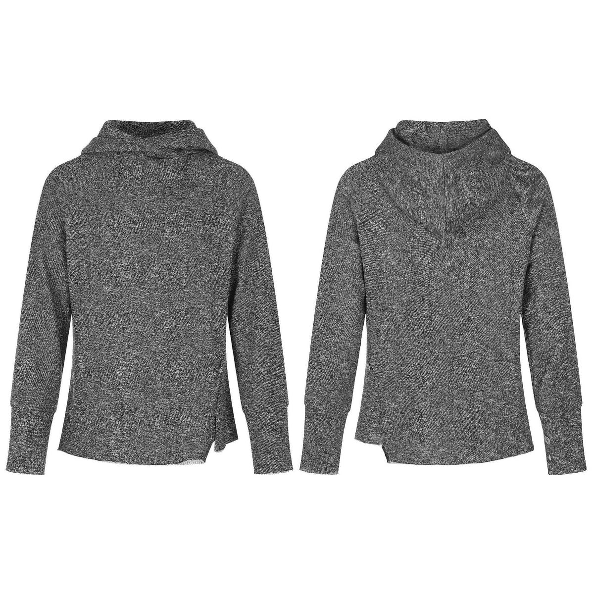 Women’s finely textured knit sweater with funnel neck, raglan sleeves, and side slit EVA-US