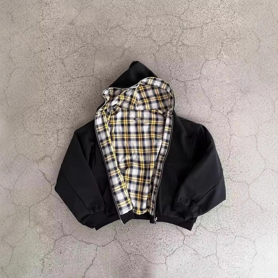 Men's padded hoodie with checked lining and full-length zipper EVA-US