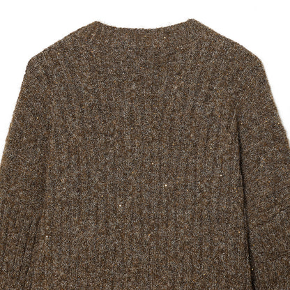 Women's Chunky Knit Cardigan with V-Neck and Golden Decorative Buttons EVA-US