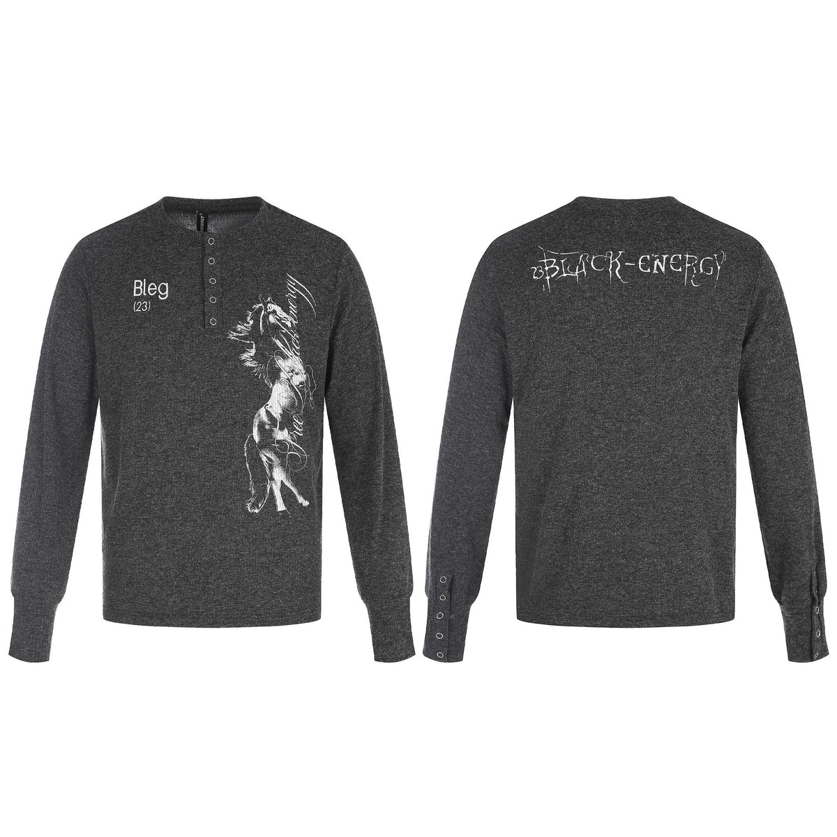 Men Printed Long Sleeve Henley Shirt made of soft jersey with snap button placket EVA-US