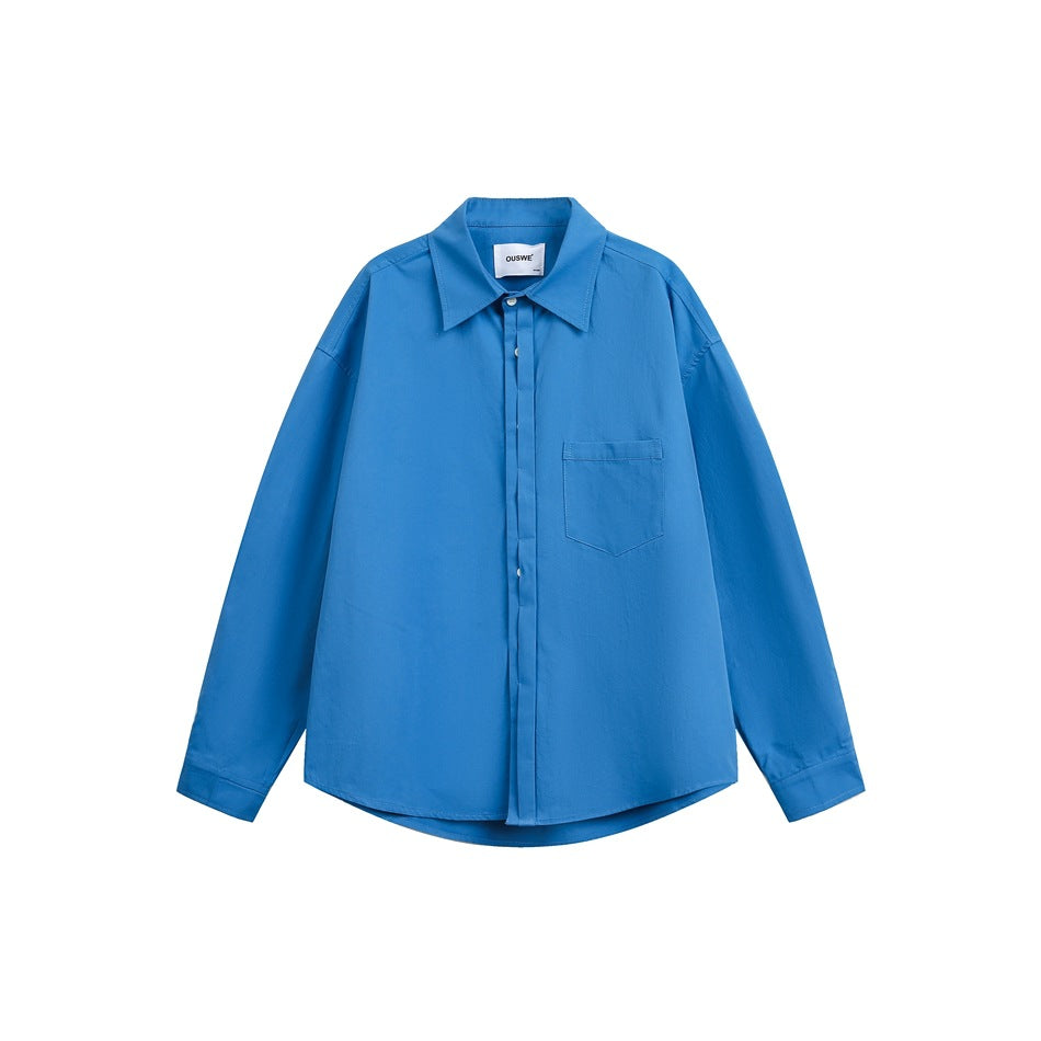 Women Oversized Shirt Blouse with Chest Pocket and Concealed Button Placket EVA-US