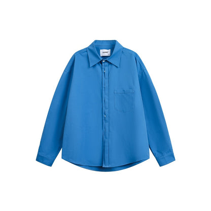 Women Oversized Shirt Blouse with Chest Pocket and Concealed Button Placket EVA-US