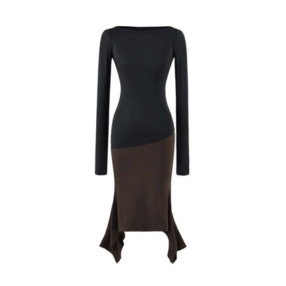 Women Figure-Hugging Midi Dress with Asymmetrical Hem and Panel Design EVA-US