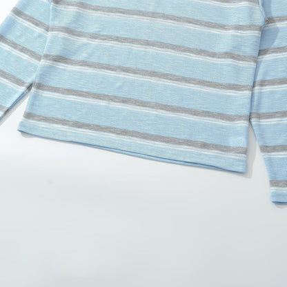Men's knit polo shirt with open V-neck and fine stripe pattern EVA-US