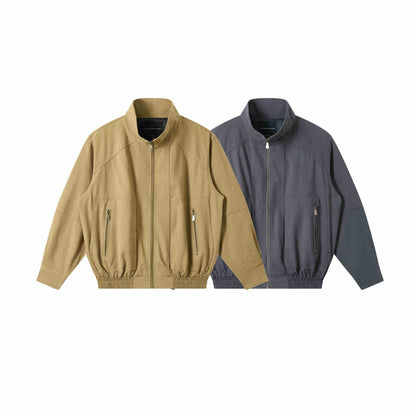Men's Lightweight Canvas Field Jacket with Stand-Up Collar, Concealed Zipper and Elastic Hem EVA-US