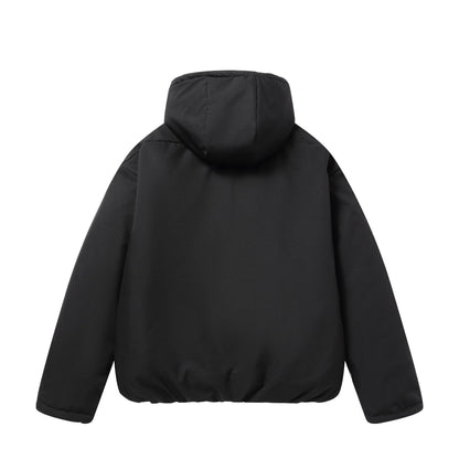 Unisex Short Boxy Weatherproof Puffer Jacket with Hood and Sealed Zippers EVA-US