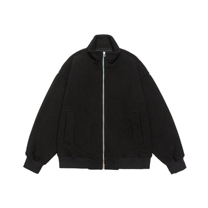 Unisex chunky knit boxy zip jacket with stand-up collar and ribbed cuffs EVA-US