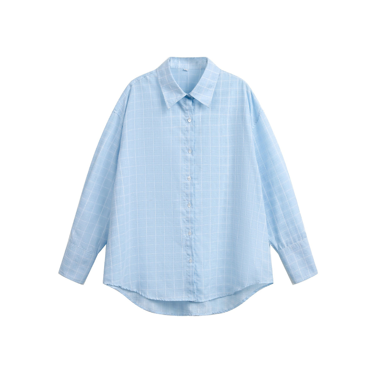 Women's oversized blouse with fine check pattern, drop shoulder and extended back section EVA-US