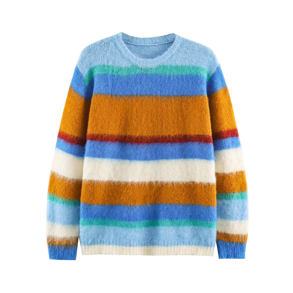 Women's Oversize Mohair-Look Striped Sweater with Round Neckline EVA-US