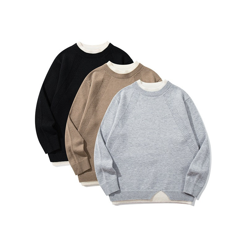 Women's Structured Rib and Waffle Knit Round Neck Sweater with Layered Hem EVA-US