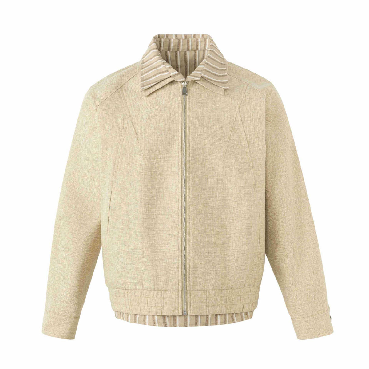 Women's Lightweight Boxy Blouson Jacket in Linen Look with Striped Inner Collar EVA-US