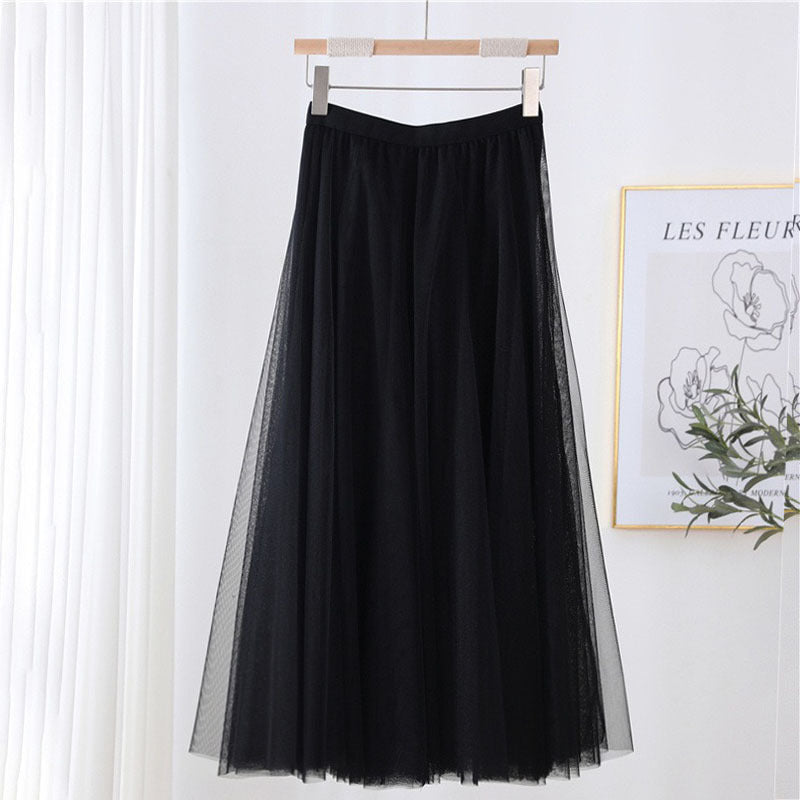 Women Tulle Skirt Layered Floor-Length A-Line Elastic Waistband