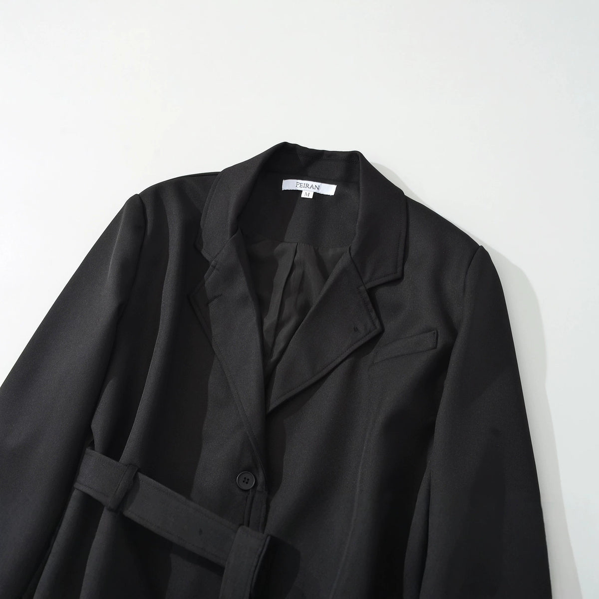 Women's Short Blazer with Waist Belt and Lapel Collar EVA-US