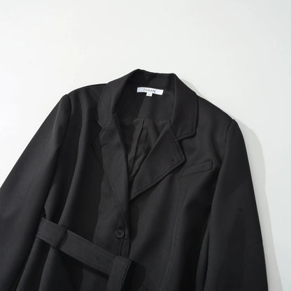 Women's Short Blazer with Waist Belt and Lapel Collar EVA-US