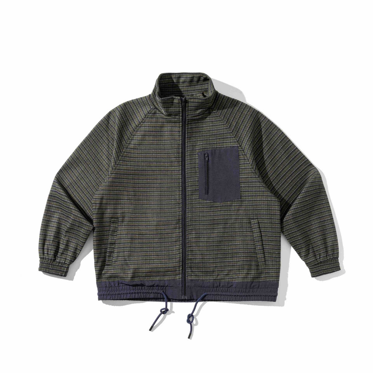 Unisex Striped Utility Training Jacket with Stand-Up Collar, Chest Zipper Pocket and Drawstring EVA-US