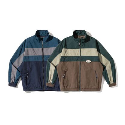 Unisex Lightweight Colorblock Windbreaker Jacket with Stand-up Collar and Elastic Cuffs EVA-US