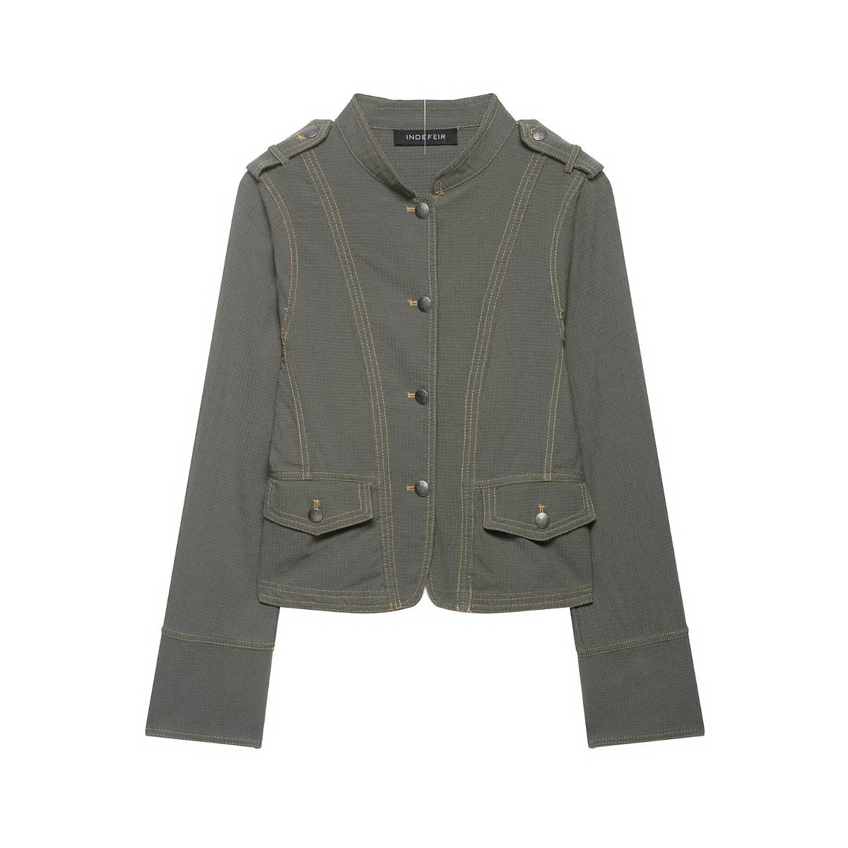 Women's short jacket in military style with stand-up collar and epaulettes EVA-US