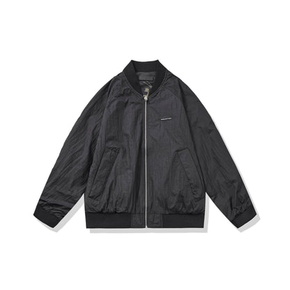 Unisex Lightweight Boxy Bomber Jacket made of Nylon with Ribbed Collar and Flap Pockets EVA-US
