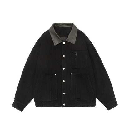 Men's Boxy Canvas Field Blouson with Snap Button Placket and Large Utility Pockets EVA-US