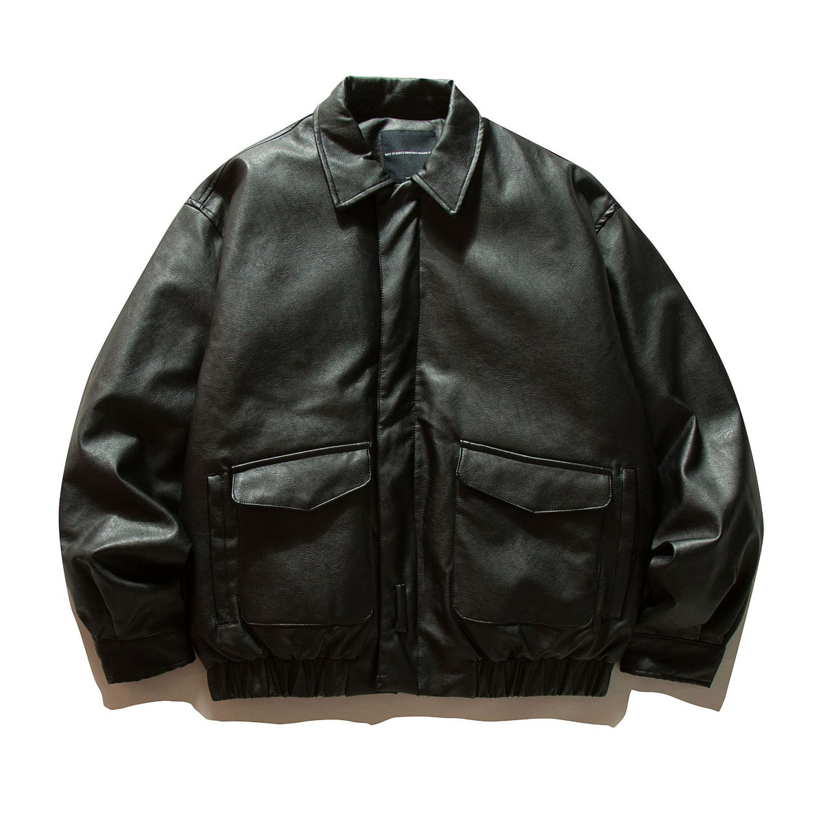 Men's Boxy Faux Leather Blouson with Flap Pockets and Elastic Hem EVA-US