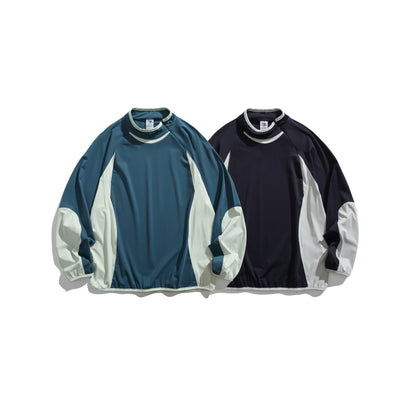 Unisex Oversized Windbreaker Pullover with Stand-up Collar and Contrast Panels EVA-US