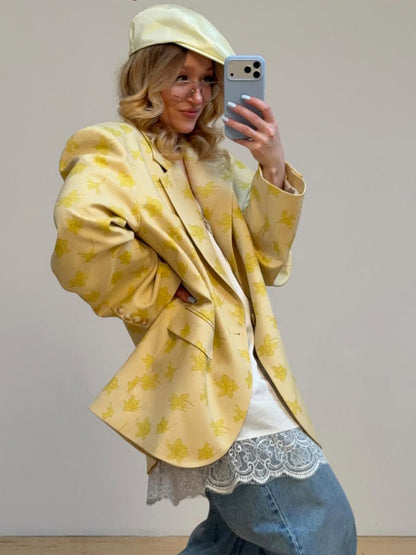 Women's Oversized Blazer made of floral jacquard with a distinctive shoulder area EVA-US