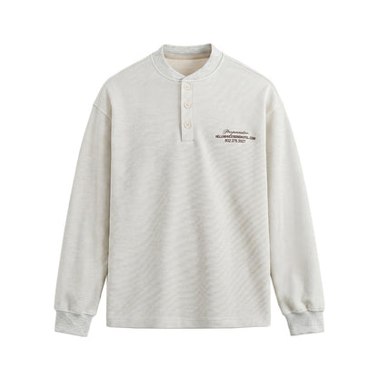 Unisex Loose fitting Henley sweatshirt with waffle texture and ribbed cuffs EVA-US