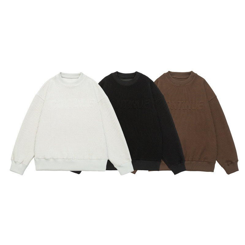Unisex Boxy Knit Sweater with chunky ribbed texture and round neck EVA-US