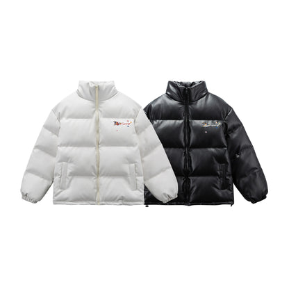 Women's Quilted Short Jacket with Floral Embroidery and High Stand-Up Collar EVA-US
