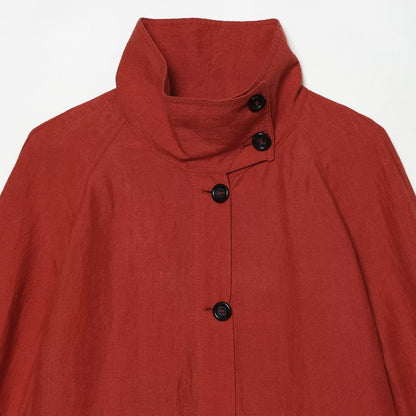Ladies short jacket with high stand-up collar, continuous button placket and drawstring EVA-US