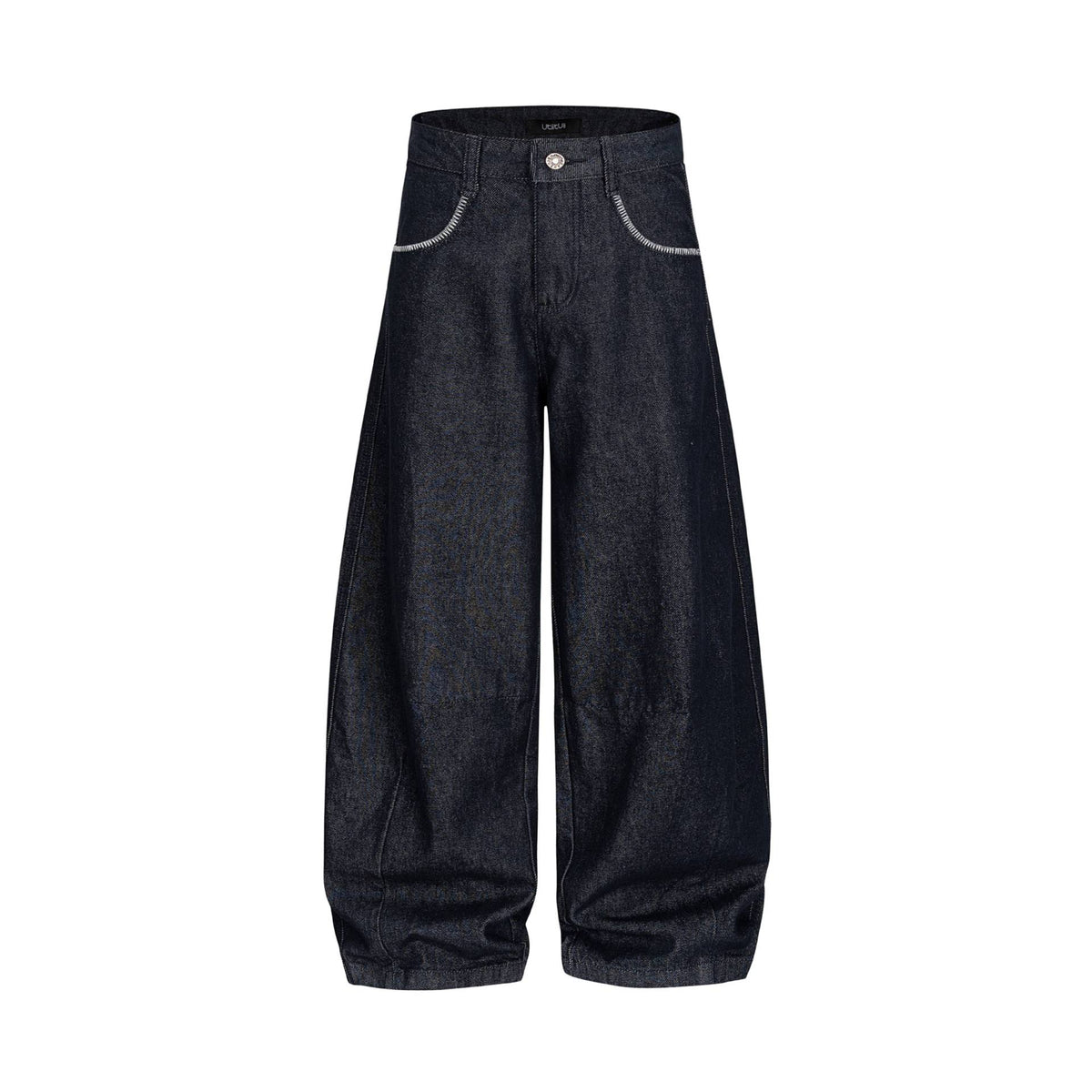 Women's Wide Denim Pants in Culotte Style with High Waist and Elastic Hem
