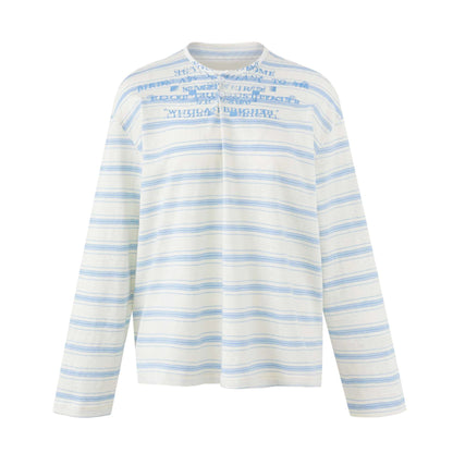 Women Striped Long Sleeve Henley Shirt from Lightweight Cotton Blend EVA-US