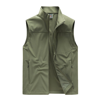 Men's softshell vest with windproof membrane, high collar and concealed zipper EVA-US