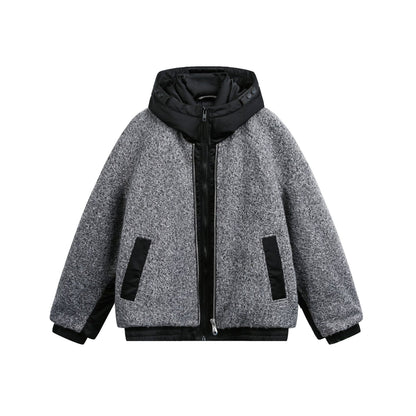 Women's Oversize Wool Blend Bomber Jacket with Quilted Hood EVA-US