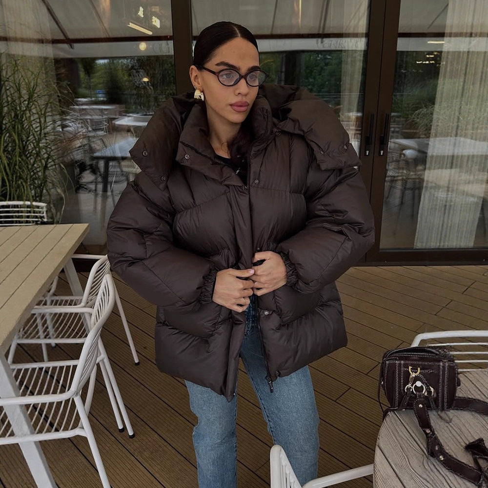 Women's Oversize Quilted Jacket with High Shawl Collar and Padded Filling EVA-US
